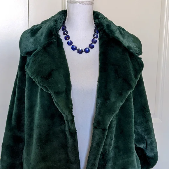 BCBGMAXAZRIA Luxurious Green Faux Rabbit Fur Teddy Coat Mob Wife - Picture 14 of 17